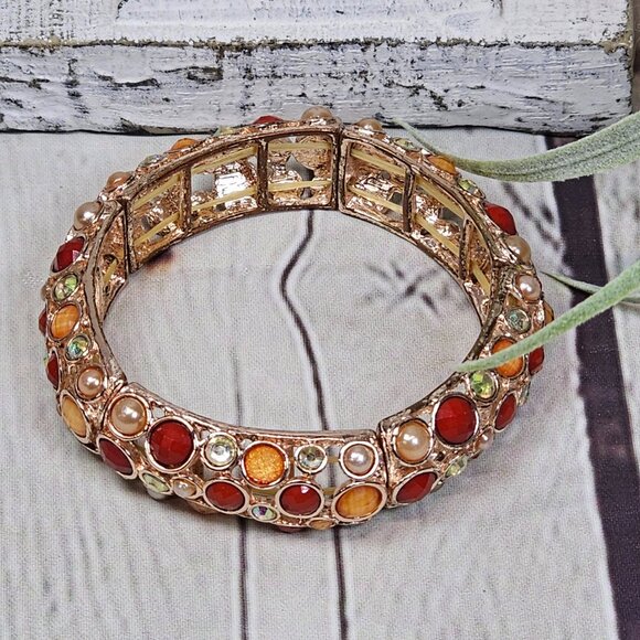 Shades of Orange Multi Stone Stretch Bracelet - Picture 4 of 10